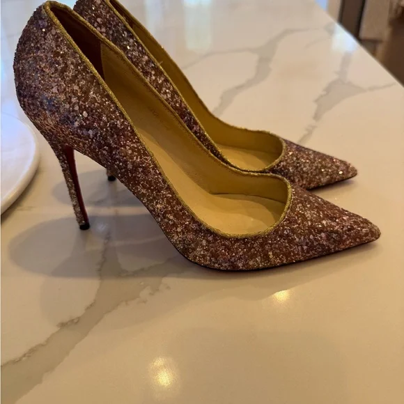 Christian Louboutin Authentic Pink Glitter Pointed Toe Pumps 38